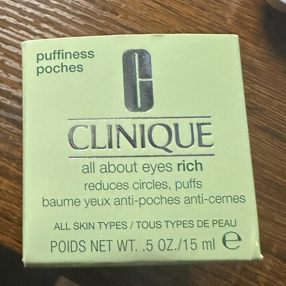Clinique All About Eyes RICH 0.5 Oz 15 mL Full Size NIB Puffiness Eye Cream, new